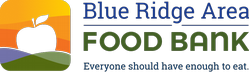 Logo for the Blue Ridge Area Food Bank, highlighting its mission with an apple graphic and the phrase "Everyone should have enough to eat."